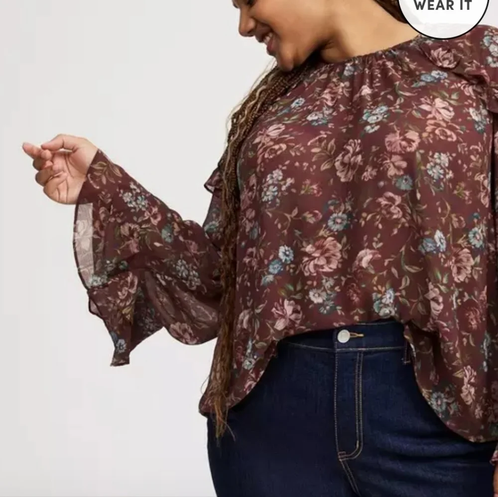 Torrid Chiffon Ruffle Ruffle Sleeve Top - Picture 2 of 10